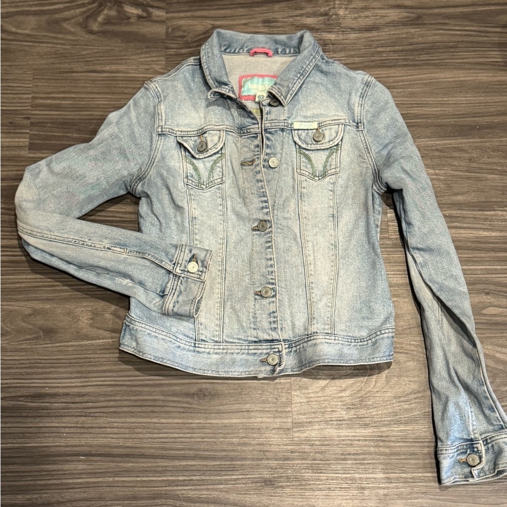 Hollister Co. Kids Denim Trucker Jacket Size L Blue Stretch Button Front Vintage